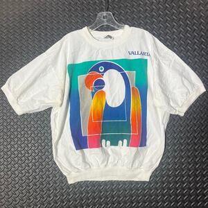 VIntage 80s Colorful Art Parrot By Peter MussFeldt Short Sleeve Shirt Mens XL